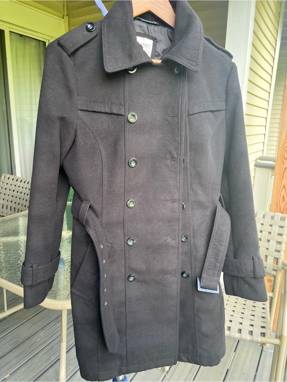 Esprit Black Double-Breasted Belted Peacoat U.S 14 size